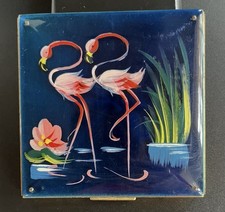 VTG 1950s Rex Fifth Avenue Flamingo Compact powder. Lucite Over Paint. picture