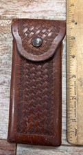 Vintage Heiser Denver Brown Leather Basketweave Knife Sheath Snap Close 6” picture