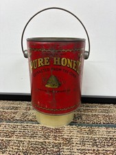 Rare Antique Vintage Pure Honey 5 lb. Red Tin Pail w/ Handle and cover picture