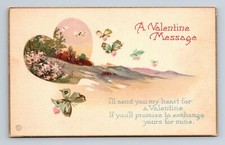 Valentine's Day Message Send Heart Yours For Mine Butterfly's Vintage Postcard picture