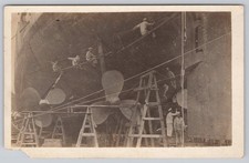 Scenic View Workers Ship Propellers Maintenance RPPC Real Photo Postcard picture