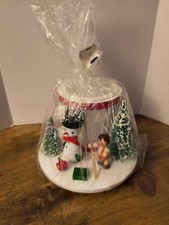 VINTAGE KITSCHY WOODEN SNOWMAN/BOY/TREES PLANTER VASE/TAIWAN 5