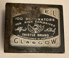 ANTIQUE NOBEL GLASCOW #6 THISTLE BRAND 100 DETONATORS HIGH EXPLOSIVES TIN AUS picture