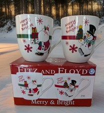 FITZ AND FLOYD Set of 2 Ceramic Novelty Holiday Mugs picture