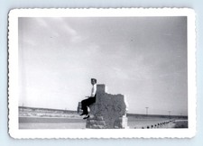 Old Vintage Photo WOMAN SITTING ON TEXAS HIGHWAY SIGN SNAPSHOT picture