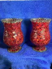 Vintage Leaded Ruby Red Glass Vase Candle Holders 9 Inches Tall 5.5 Inches Wide picture