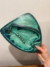 Vintage MCM Drip Glaze Ceramic Ashtray Green Turquoise picture