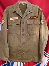 Vietnam War Era OD Green Tunic with Name, Army and Rank Patches 1960's Era picture