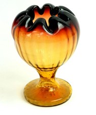 Victorian Amberina Art Glass Rib Optic Crimped Antique 5 1/4