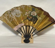 Vtg Japanese Kazari Sensu Fan Kyoto Flower Cart Surrounded By Cherry Blossoms picture
