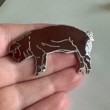 Large Duroc Pig Lapel Hat Pin Enamel Brown Hog Farm Livestock Badge Vintage picture