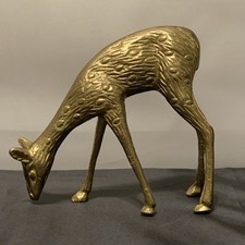 VTG MCM Brass Spotted Deer Doe or Fawn Figurine Grazing Home Decor 4.5” Metal picture