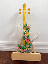 11.5” Premium Glass Water Hookah Art Floral Violin Guitar 14mm picture