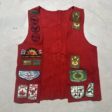 Vintage Boy Scout Vest Red Felted Wool Patches Badges Travel Camp BSA 1950s 60s picture