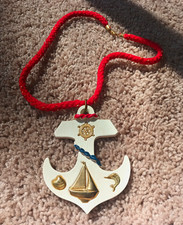 Vtg 1960s Biloxi MS Broadwater Beach Hotel Souvenir Wood Anchor Pendant Necklace picture