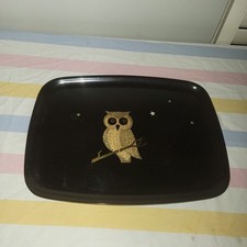Vintage, Mid Century Couroc Black Enamel Tray With Owl FAST SHIPPING picture