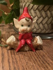 Vintage Pixie JAPAN Elf Log Tree Stump Ceramic Figural Kitsch MCM Christmas picture