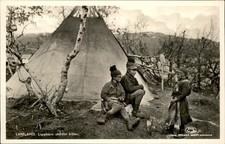Sami people by tent Nordisk Konst c1930s-40s Real Photo Vintage Postcard picture