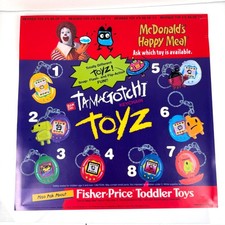 Vintage 1998 McDonald's Tamagotchi Keychain Toys Store Translite Display Sign picture
