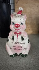 A vintage 1950s Kreiss ceramic Christmas piggy bank with rhinestone eyes. picture