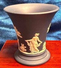 👀 Wedgwood Portland Blue Jasperware Dancing Hours Floral Girls Miniature Vase👀 picture