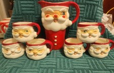 Vintage MCM Holt Howard Winking Santa Pitcher and 6 Mugs READ  picture