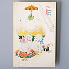 Vintage 1907 Happy New Year Cats Kittens Antique Postcard Undivided Back  KC MO picture