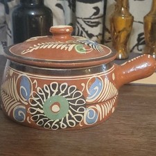 VTG MEXICAN TLAQUEPAQUE REDWARE LIDDED BEAN POT* RED CLAY POT*HANDPAINTED* picture