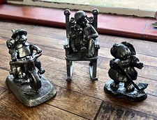 Lot of 3 Vintage Michael Ricker Pewter Figurines Rabbits Tricycle Boy Rocking Ch picture