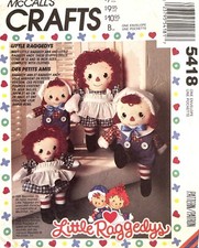 1990's McCall's Little Raggedy Doll, Clothes,Transfer Pattern 5418 Size 12