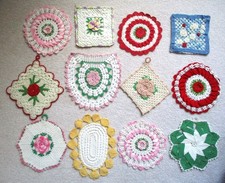 12 Vintage CROCHETED HOT PADS Potholders Flowers picture