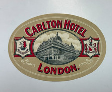 LONDON ENGLAND UK CARLTON HOTEL GREAT OLD BAGGAGE LUGGAGE LABEL picture