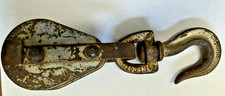 Vintage Heavy Duty Double Sheave Pulley Block Swivel Eye Hook RH84IC picture