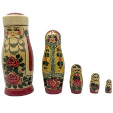 Vintage Russian Matryoshka Nesting Dolls Set of 5 Hand Painted Floral Christmas picture