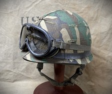 GENUINE US ARMY / USMC MILITARY M1 COMBAT HELMET with ERDL CAMO COVER and GOGLES picture