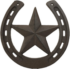 10 Wide Rustic Cast Iron Metal Horseshoe with Western Star Wall picture
