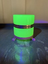 Vintage Murano opaline Uranium Glass round Footed Casket Box picture