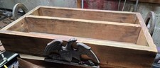ANTIQUE HANDMADE FOLKART WOODEN CADDY W/HORSESHOE HANDLES & IRON EAGLE  picture