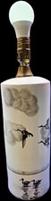 Vintage MCM Italian Ceramic Cylinder Table Lamp Ducks Geese Flying Italy 1822 picture
