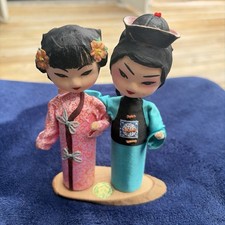 Vintage Set of 2 Taiwanese Dolls in Native Costume Made in Taiwan Republic China picture