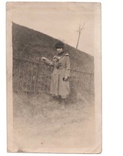 1930s Young Girl Winter Real Photo Iron Fence Cold Coat Ohio 3.5x5.5 VTG picture