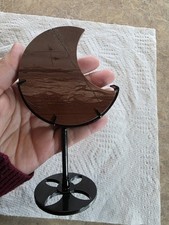 Red/Pink Picture Jasper Moon Carving w/ Black Metal Display Stand picture