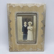 Vtg Tinted Photograph Tom Thumb Style Wedding Child Miniature Bride Groom 1950s? picture