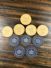 Lot of 10 Vtg Poker Casino Chips Antique Old Rare Unknown Bar/Clubs Bull & Crown picture
