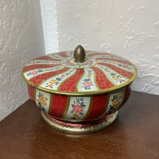 English floral tin,tin with lid,container made in England Antique Vintage Tin picture