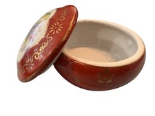 Vintage Made in Occupied Japan Porcelain Trinket Box Red Gold Courting Couple picture