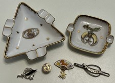 Vintage Fraternal Shriners Masonic Lot w/ Pins & 2 Porcelain Ashtrays DOFN LOSNA picture
