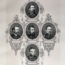 1866 CIVIL WAR Engraving / 5 UNION GENERALS / From MATTHEW BRADY Photos / RARE picture