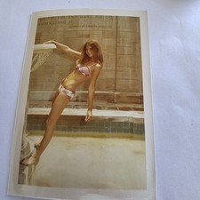 1970s Smiling Young Blonde in Bikini Swimsuit Playing On Fountain Vintage Photo picture