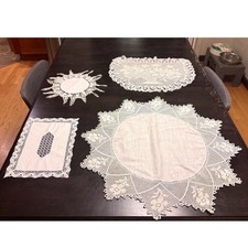 Antique Doily Set Victorian Linen Crochet picture